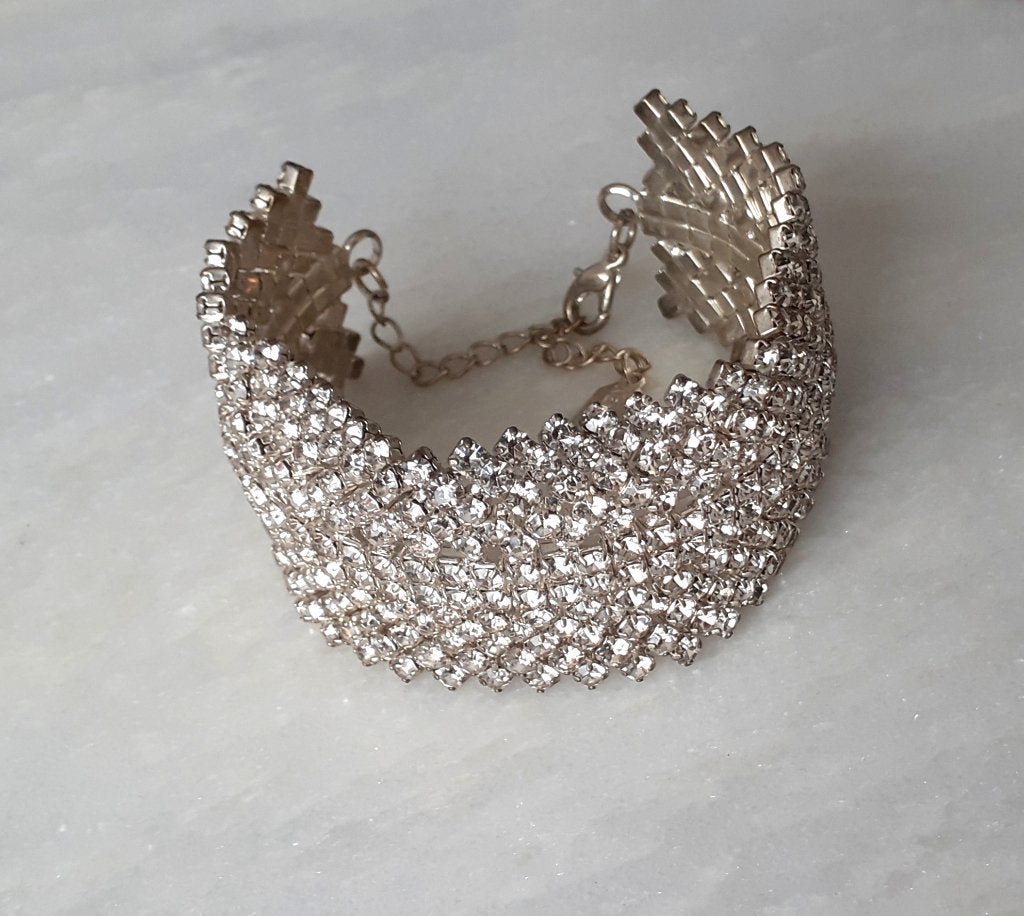 cuff armband strass Natasha Y2K, Handtassen en Accessoires, Armbanden, Overige materialen, Nieuw, Ophalen of Verzenden, Zilver