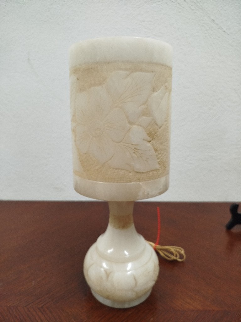 Prachtige Vintage Albasten ’70 Tafellamp met bloemmotief, Ophalen of Verzenden