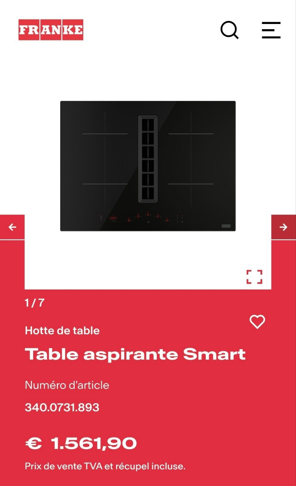 taque induction 70cm avec hotte intégrée Neuve, Enlèvement, Neuf