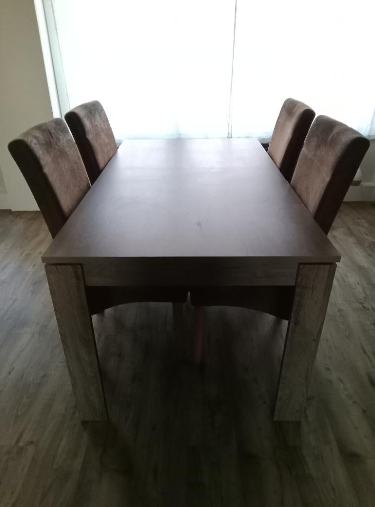 Tafel met 4 stoelen, Huis en Inrichting, Ophalen, Overige materialen, Brun foncé, 50 tot 100 cm