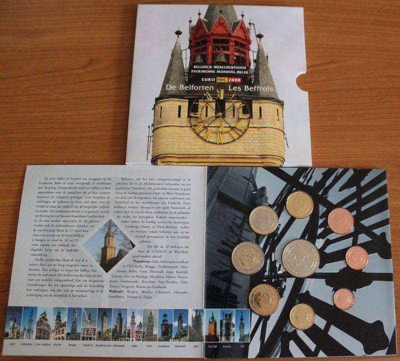 Belgique : Coffret  l'année 2008 euro - Beffroi (8 pièces), Timbres & Monnaies, Monnaies | Belgique, Envoi