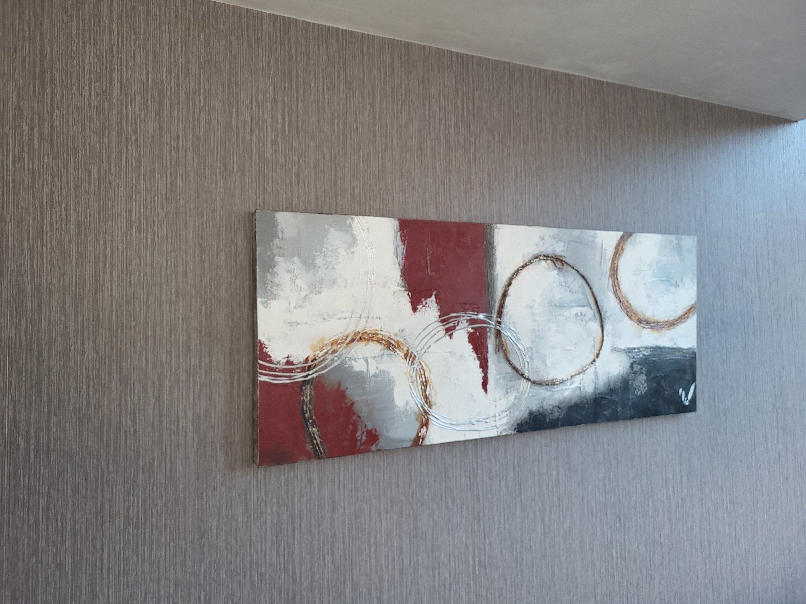 Peinture abstraite moderne sur toile (120x60 cm) — rouge, bl, Enlèvement, Abstrait
