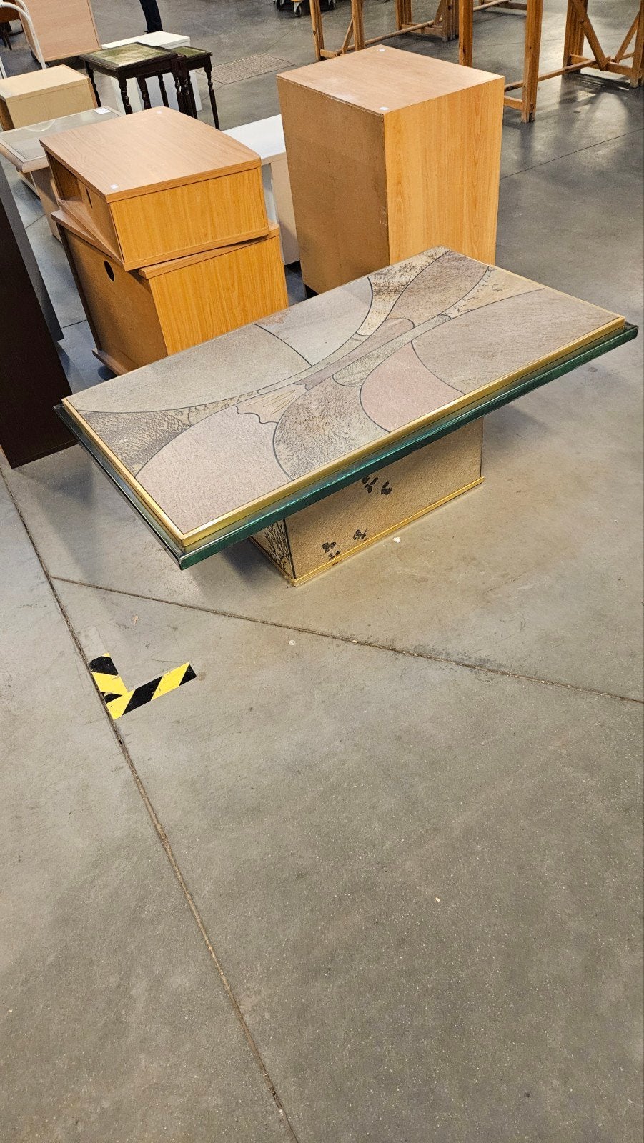 Design salontafel brutalist Fedam Paul Kingma, Ophalen, Tafel, Groen, Steen/keramiek