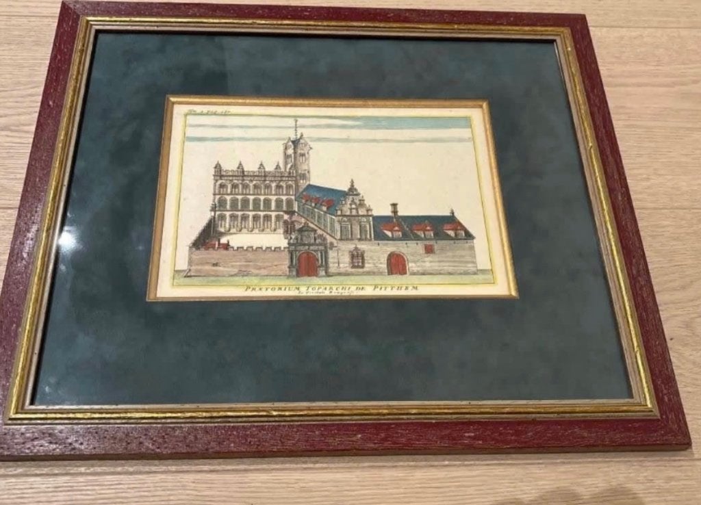 Gravure Sanderus Hof van Pitthem Brugge (1735), Enlèvement ou Envoi, Gravure, Encadré