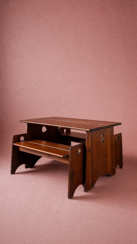 Ensemble table et bancs Gilbert Marklund années 60, Huis en Inrichting, Tafels | Eettafels, Gebruikt, 50 tot 100 cm, 100 tot 150 cm
