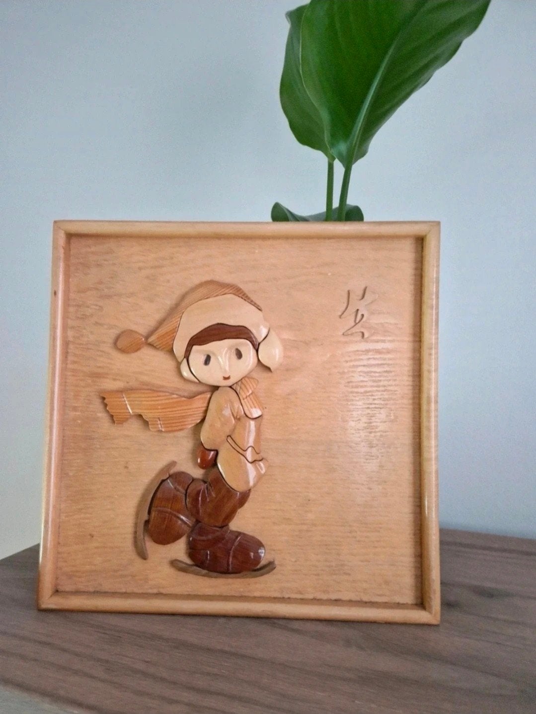 Magnifique vintage japonais en bois, Vintage, Enlèvement ou Envoi, Signé, Bois