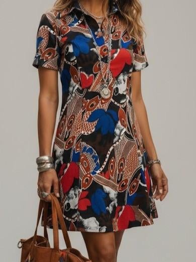 vintage jurk met print, Comme neuf, Vintage, Taille 34 (XS) ou plus petite, Longueur genou