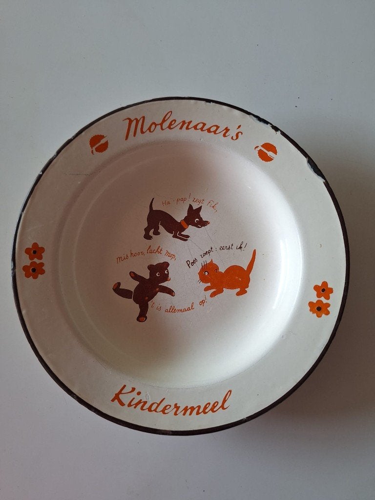Vintage emaille eetbordje Molenaars Kindermeel, Ophalen