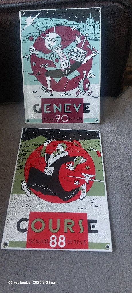 2 emaile bordjes  van race in geneve 1988 en 90 ., Ophalen of Verzenden, Zo goed als nieuw, Reclamebord
