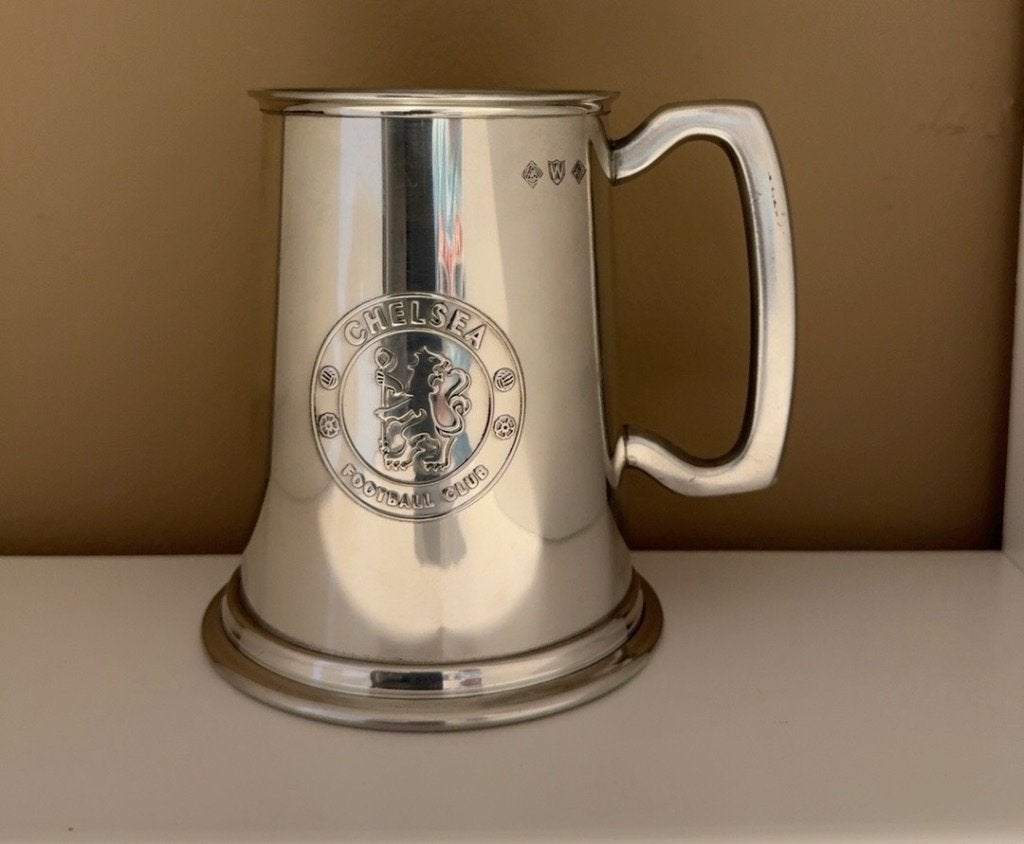 Chelsea FC metalen bierpul / tankard – verzamelobject, Verzamelen, Ophalen, Gebruikt, Overige typen