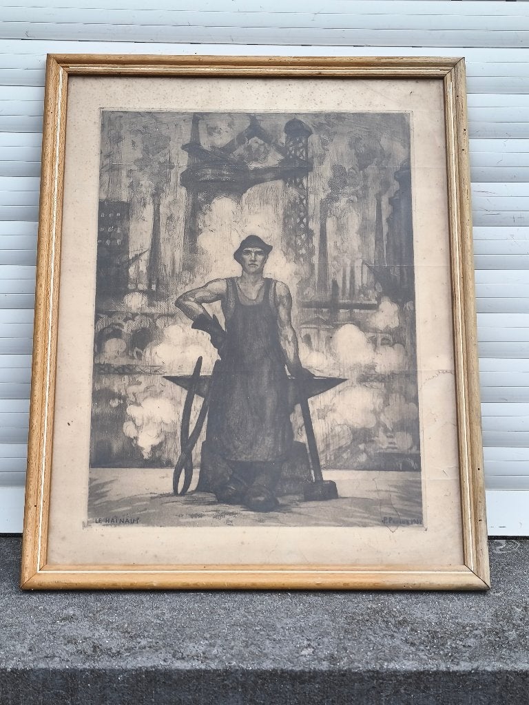 Gravure le hainaut signe pierre paulus, Enlèvement ou Envoi, Gravure