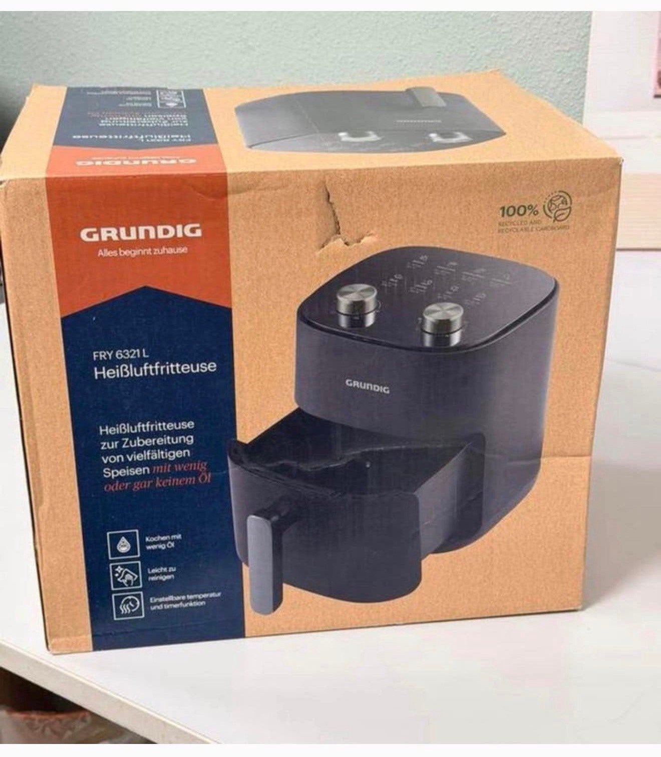 Nieuw Grundig FRY 6321L Airfryer – 1500W – 4,7 Liter zwart, Ophalen of Verzenden, Nieuw, Airfryer XL, 1000 t/m 1499 gram