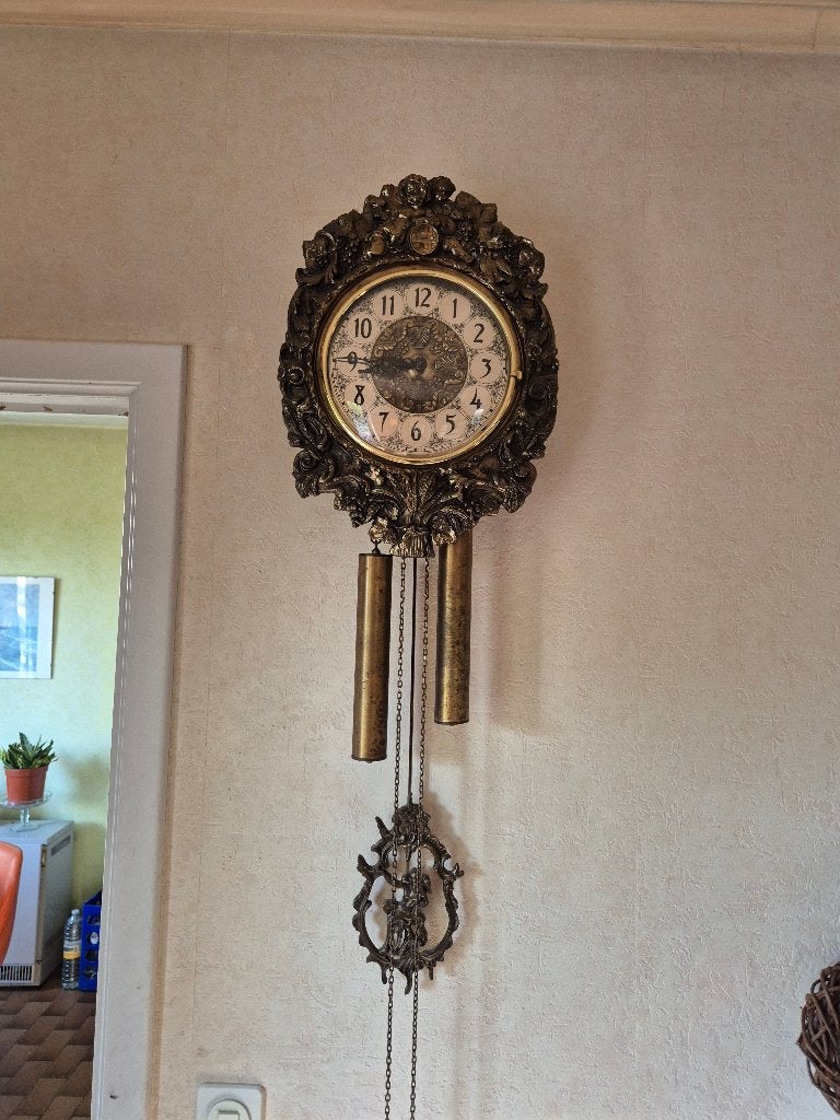 vintage wandklok Comtoise-stijl met Vadertje Tijd slinger, Ophalen, Vintage, Analoog, Wandklok