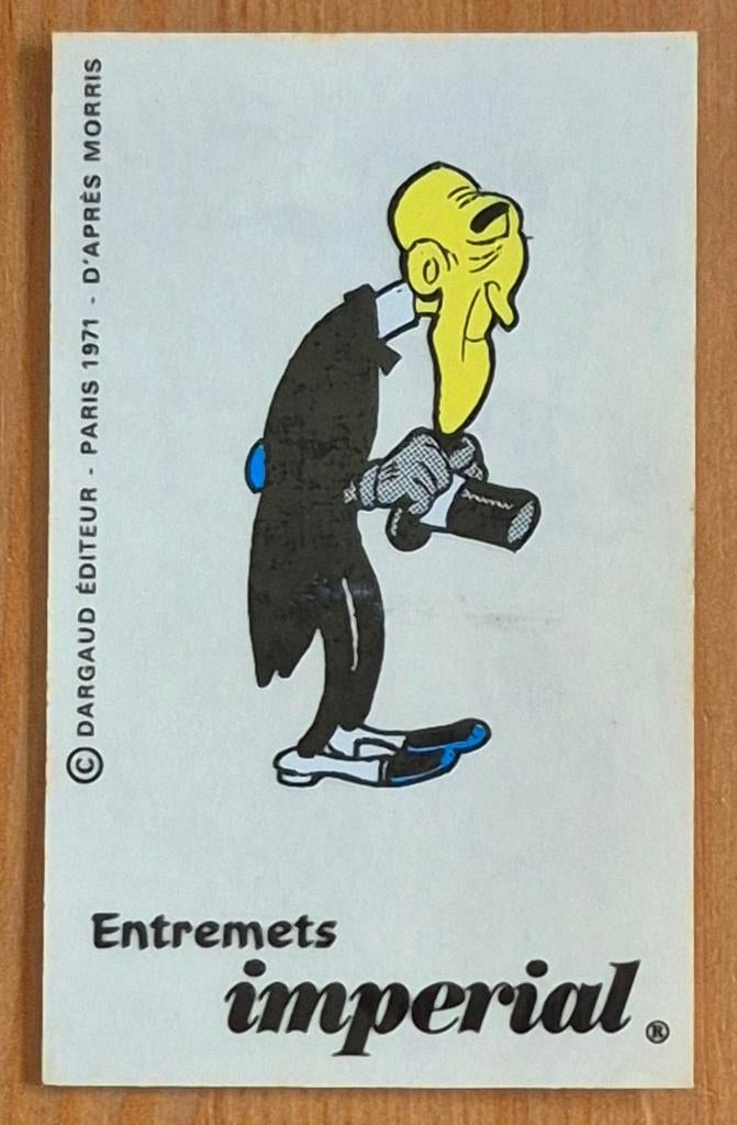 Lucky Luke sticker Entremets Imperial 1971 Morris, Verzamelen, Ophalen of Verzenden, Overige figuren, Zo goed als nieuw, Plaatje, Poster of Sticker