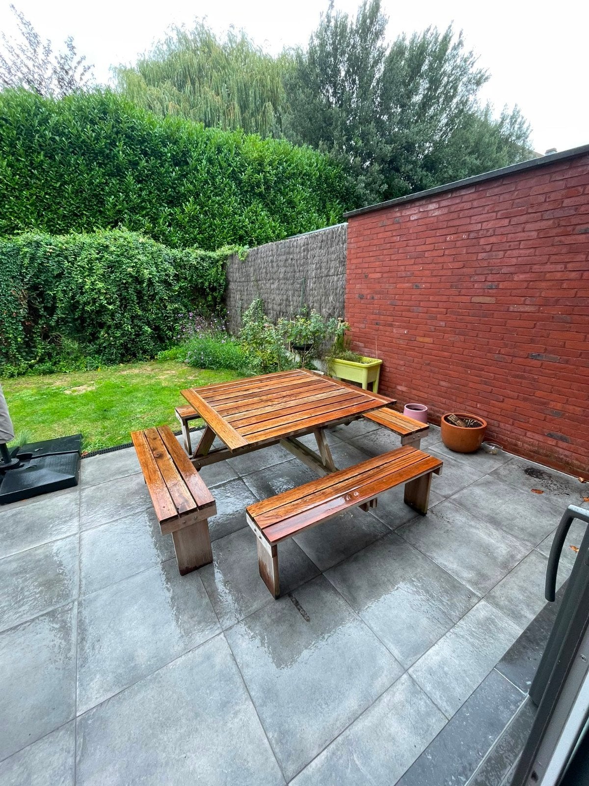 table de pique-nique en bois dur tropical 8p, Jardin & Terrasse, Tables de pique-nique, Enlèvement, Utilisé, Carré, Bois