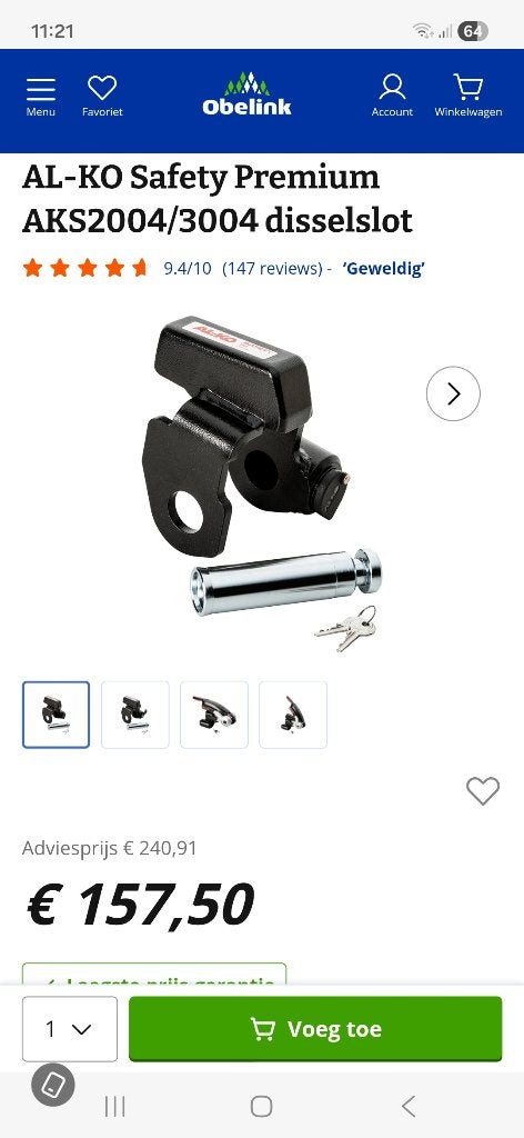 Alko-safety- premium-koppelingslot, Particulier