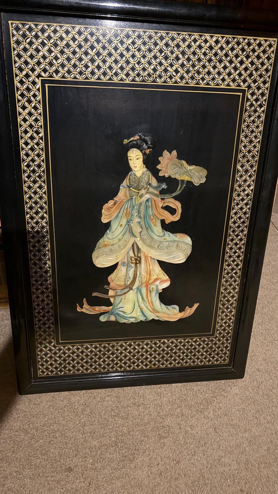 Groot Chinees wandpaneel met reliëf – 90  60 cm, Ophalen, Gebruikt