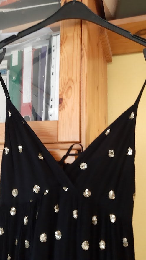 Robe maxi d'été/de soirée lurex doré noir S/M parfait état, Taille 38/40 (M), Enlèvement ou Envoi, Sous le genou, Noir