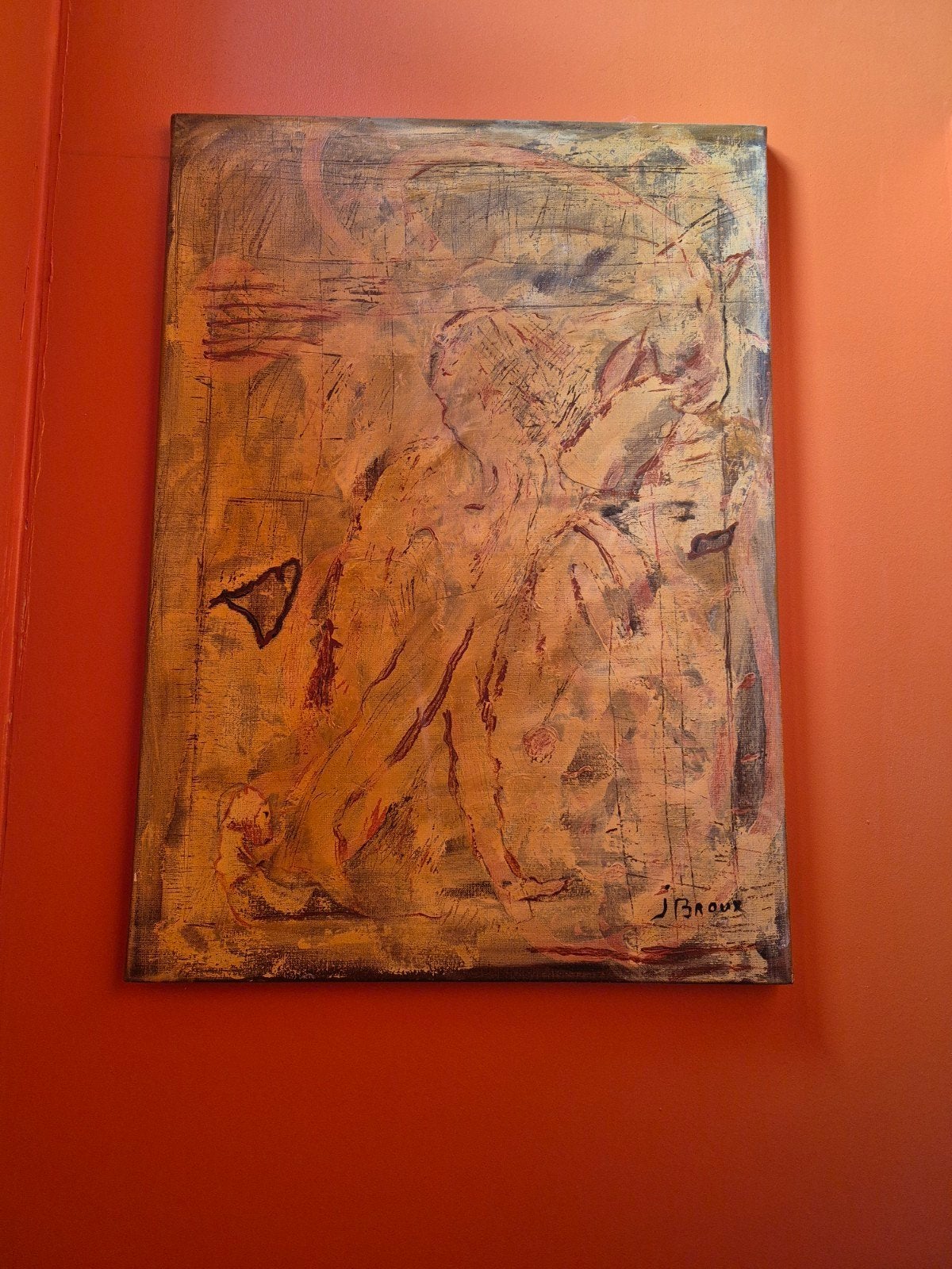 Prachtig Abstract Schilderij – Gesigneerd J. Broux, Ophalen of Verzenden