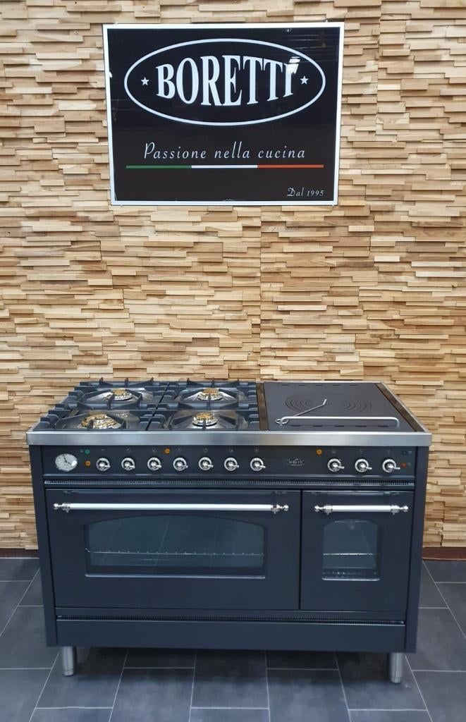 Luxe Boretti Fornuis 120cm antraciet rvs Coupe de Feu 5pit, Electroménager, Cuisinières, Comme neuf, Autoportant, 5 zones de cuisson ou plus