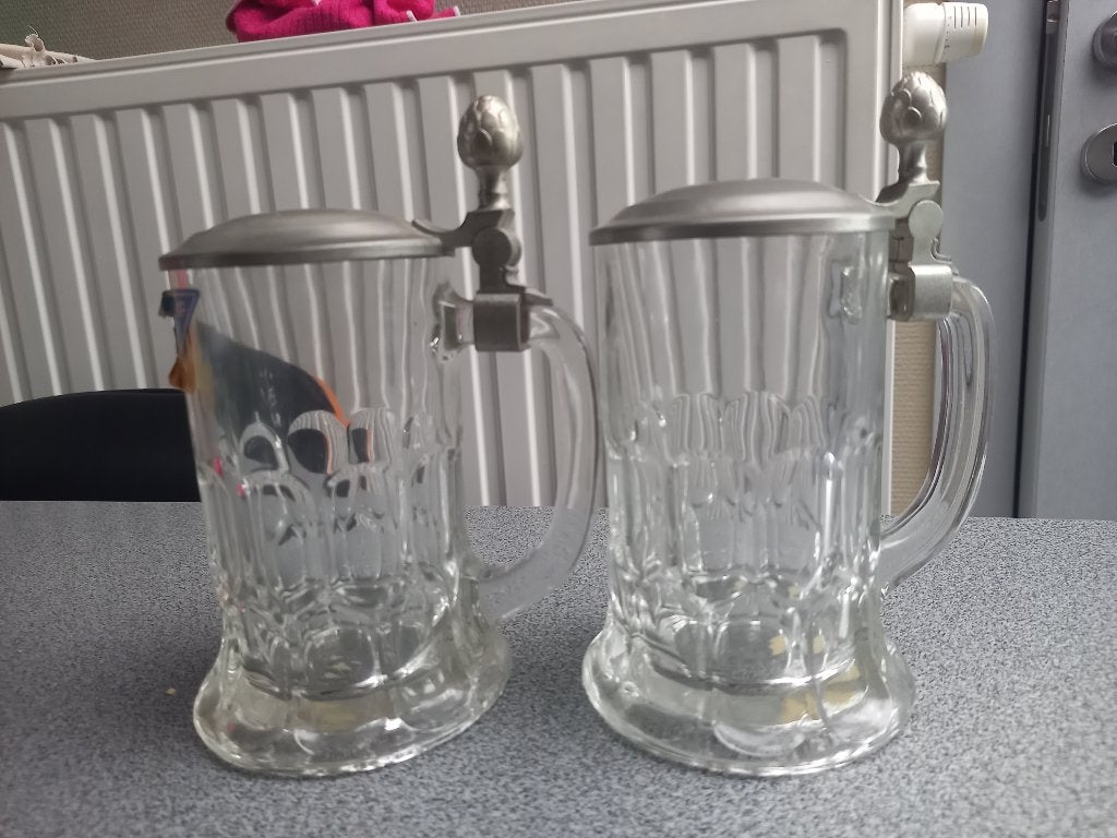 2 bierpotten met deksel., Verzamelen, Ophalen of Verzenden, Zo goed als nieuw, Bierglas