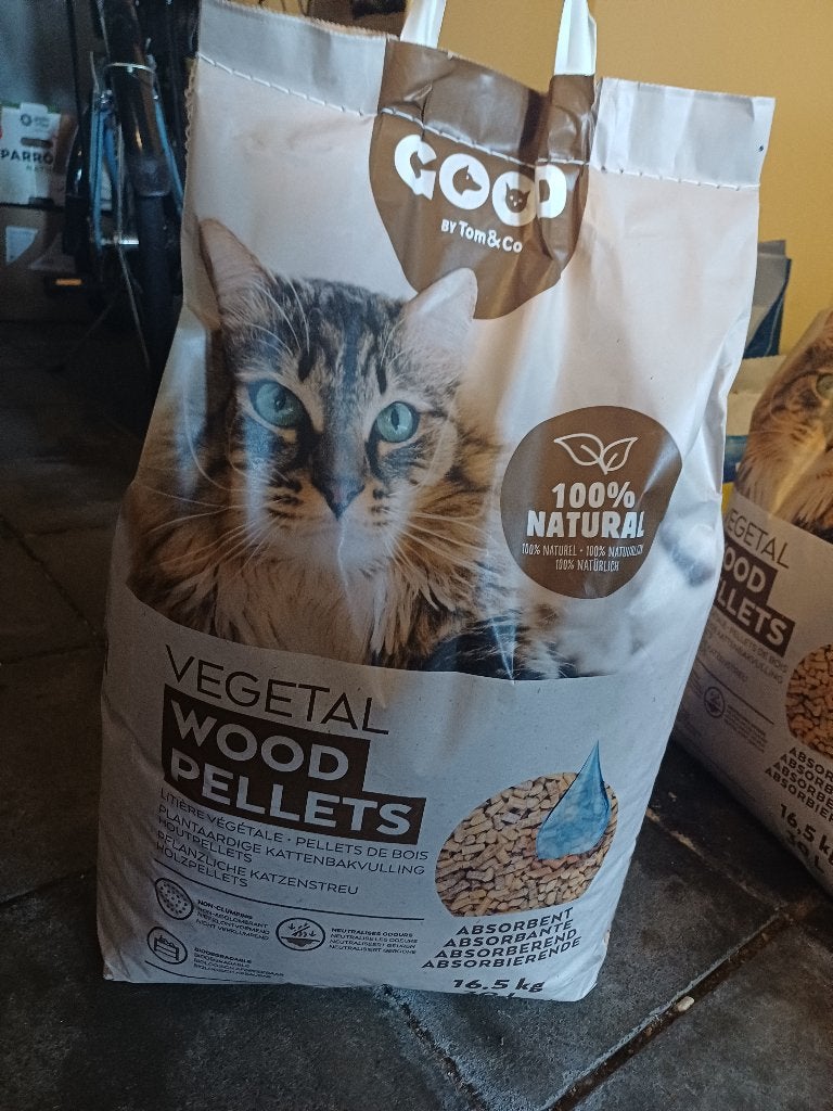 3 zakken houten kattenbakvulling van 16.5kg, Animaux & Accessoires, Bacs à litière, Enlèvement, Neuf, Fermé