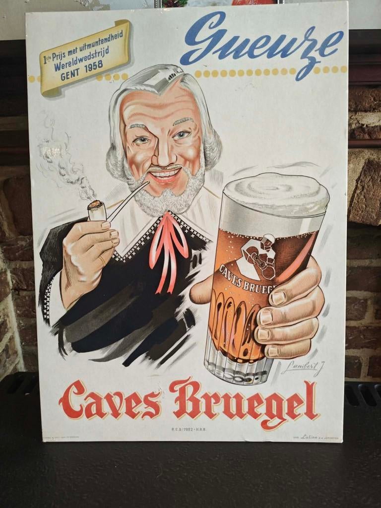 Caves Bruegel oude kartonnen reclame, Ophalen of Verzenden