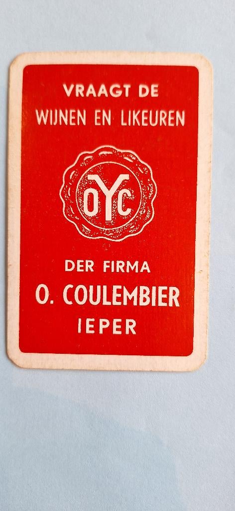 Speelkaart Ieper_O. Coulembier wijnen likeuren_rood_274, Verzamelen, Ophalen of Verzenden, Gebruikt, Speelkaart(en)