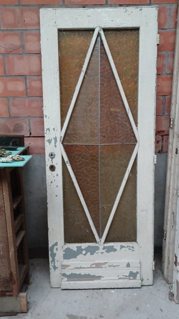 art deco deuren pitchpine klinken figuurglas 15 à 50 € /deur, Doe-het-zelf en Bouw, Ophalen, Gebruikt, Glas, Binnendeur
