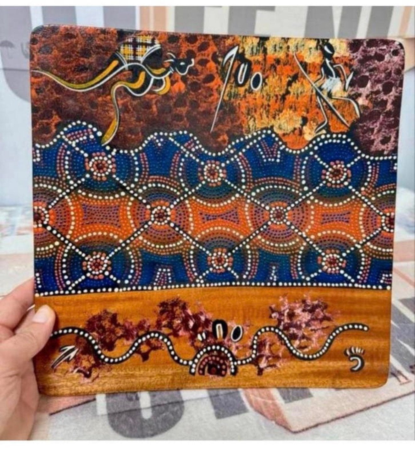 Antiek Valdo Australia Aboriginal houten bord + handtekening, Ophalen of Verzenden