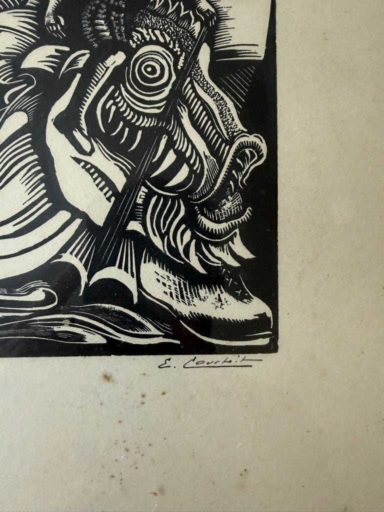 Gravure sur bois, Elsa Courtoit - Synthèse des environs d'An, 46 cm, Enlèvement ou Envoi, 1950 - 1999, Signé