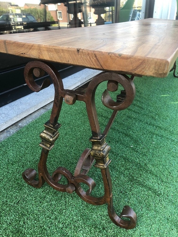 SMEEDIJZEREN onderstel BANK - TUINBANK gratis teak plank, Antiek en Kunst, Ophalen
