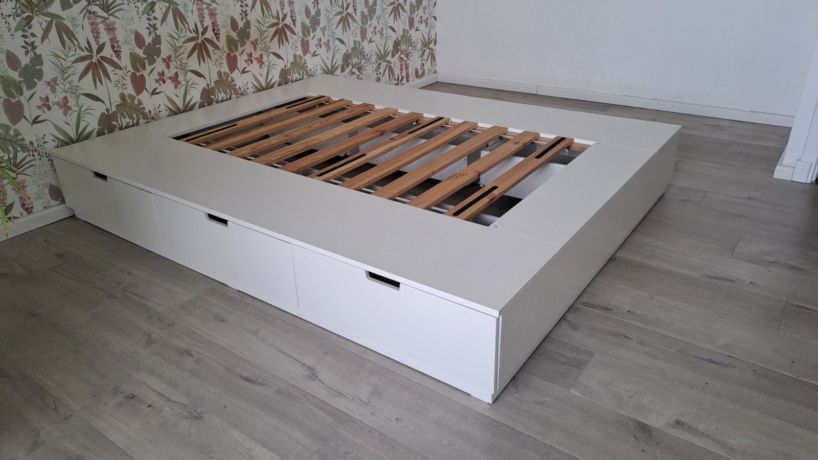 Lit IKEA 160x202 cm avec 6 tiroirs de rangement spacieux, Maison & Meubles, Enlèvement, Utilisé, 200 cm, Blanc
