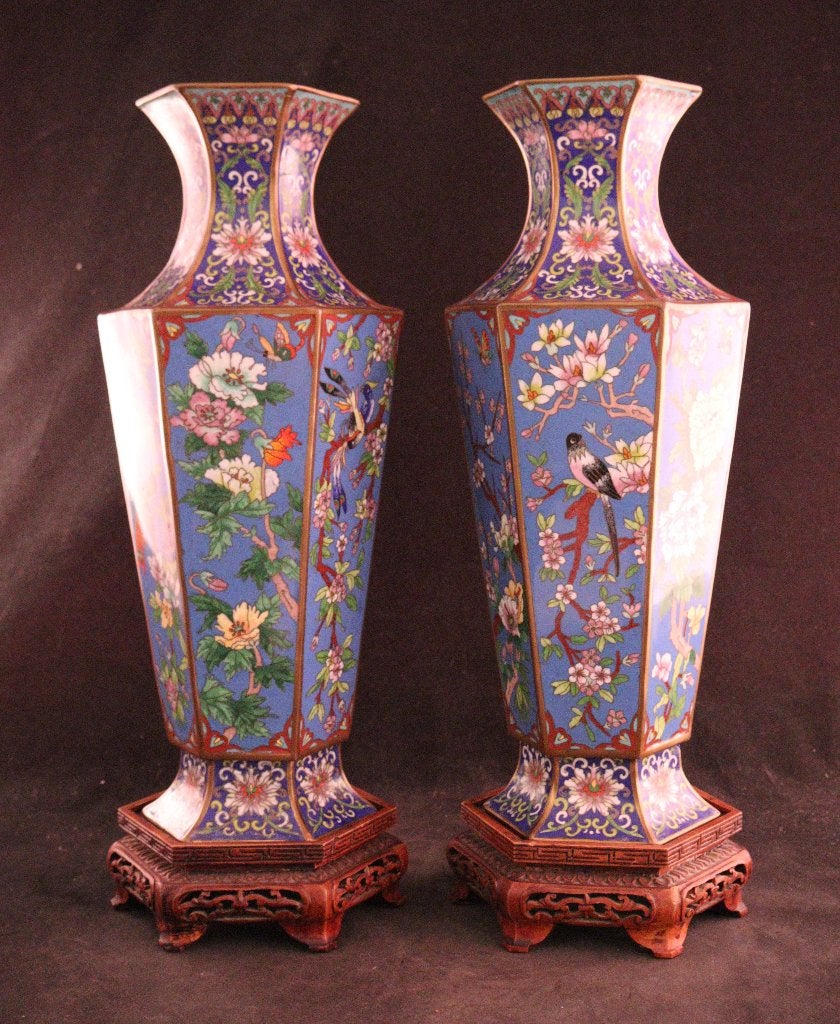 Paar prachtige Chinese cloisonné vazen, Antiek en Kunst, Ophalen of Verzenden