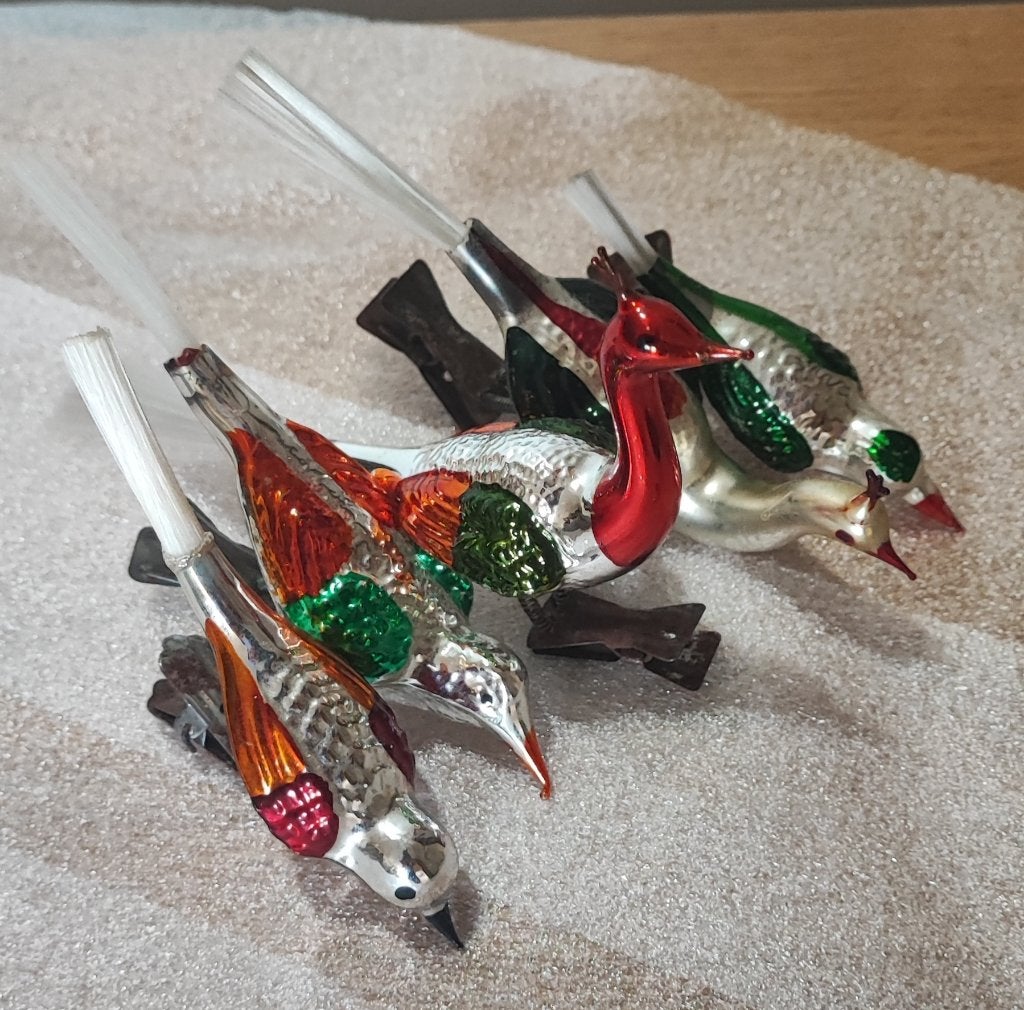 Lot de 5 anciens oiseaux de verre sur pince, Enlèvement ou Envoi, Comme neuf