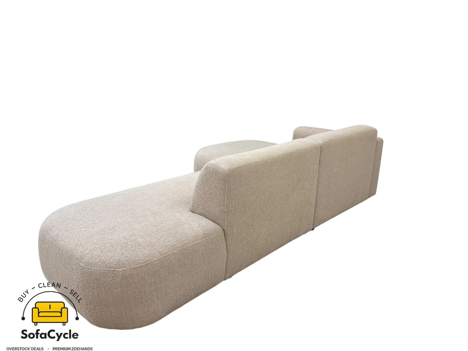 Chaise d'angle beige bouclée, coin L — Overstock /SofaCycle, Neuf, Enlèvement ou Envoi, SofaCycle, Info@sofacycle.be