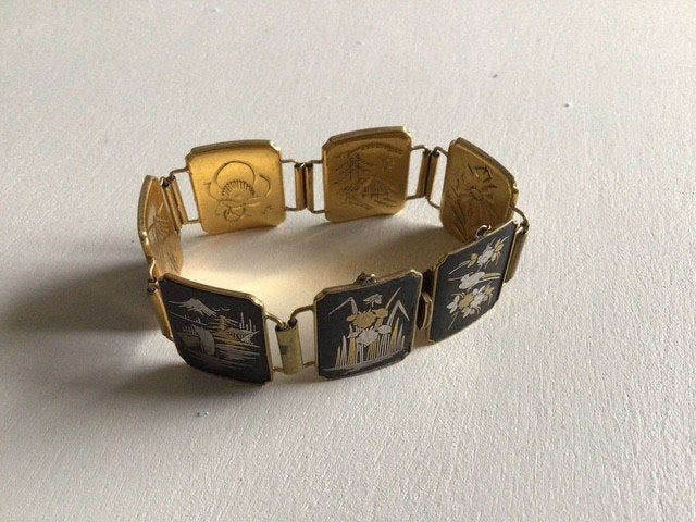 Japanse damascene schakelarmband, Ophalen of Verzenden, Goud, Armband