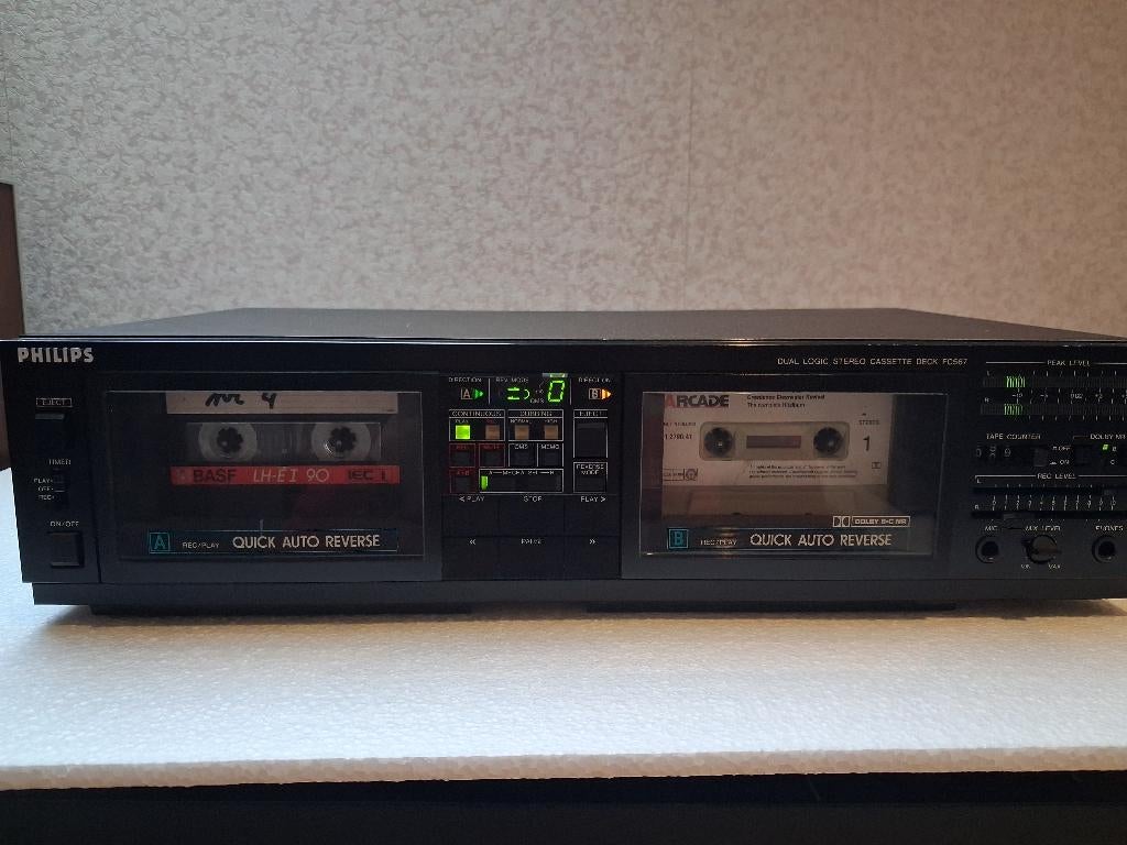 Dubbel speed cassette deck philips FC567, Ophalen of Verzenden, Dubbel, Philips, Tiptoetsen