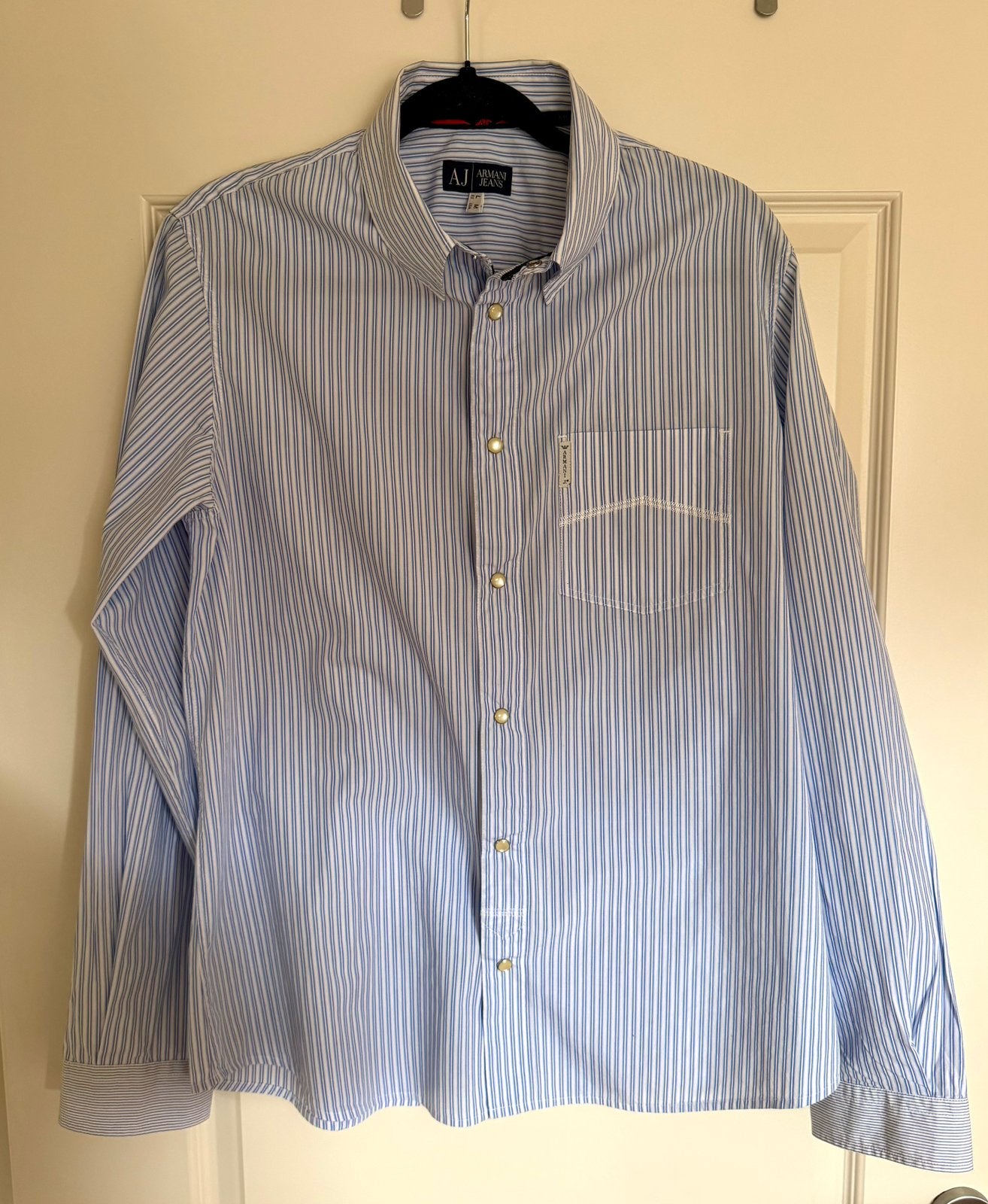 Armani overhemd!(NIEUWSTAAT), Kleding | Heren, Overhemden, Ophalen of Verzenden, Zo goed als nieuw, Blauw, Halswijdte 41/42 (L)