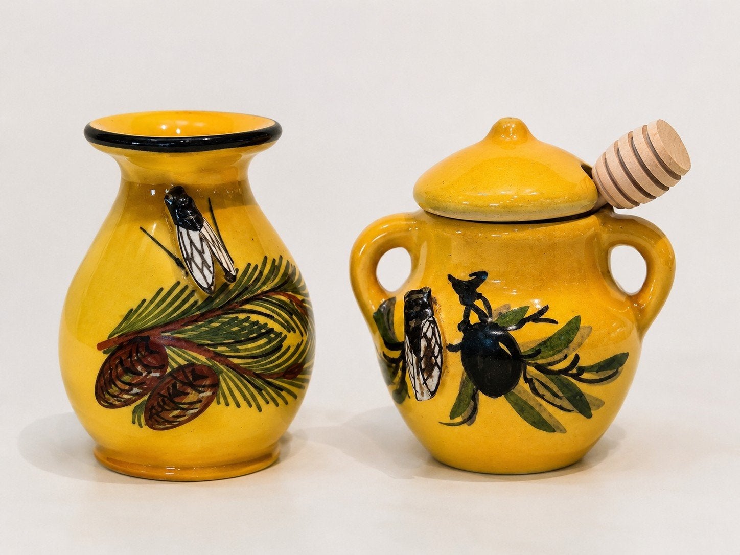 Vintage keramiek set – vaasje & honingpot met honinglepel, Keramiek, Overige typen, Vintage, Ophalen of Verzenden
