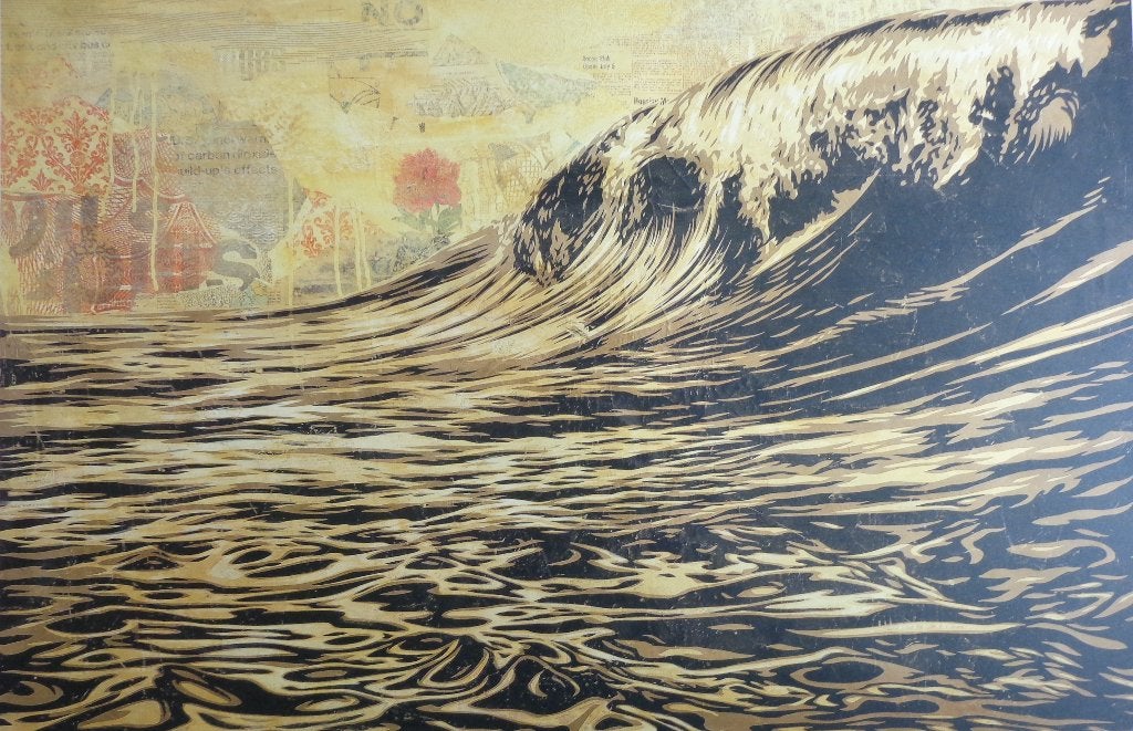 SHEPARD FAIREY / DARK WAVE / KLEURLITHO / 61x91cm / SIG 2018, Signé, Enlèvement ou Envoi