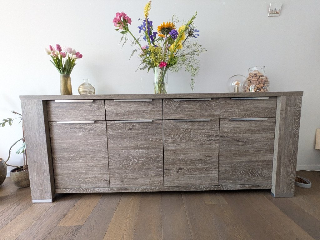 Dressoir hout, gerieflijk, 4 kasten en 4 schuiven, Ophalen, Met deur(en), 200 cm of meer, 25 tot 50 cm