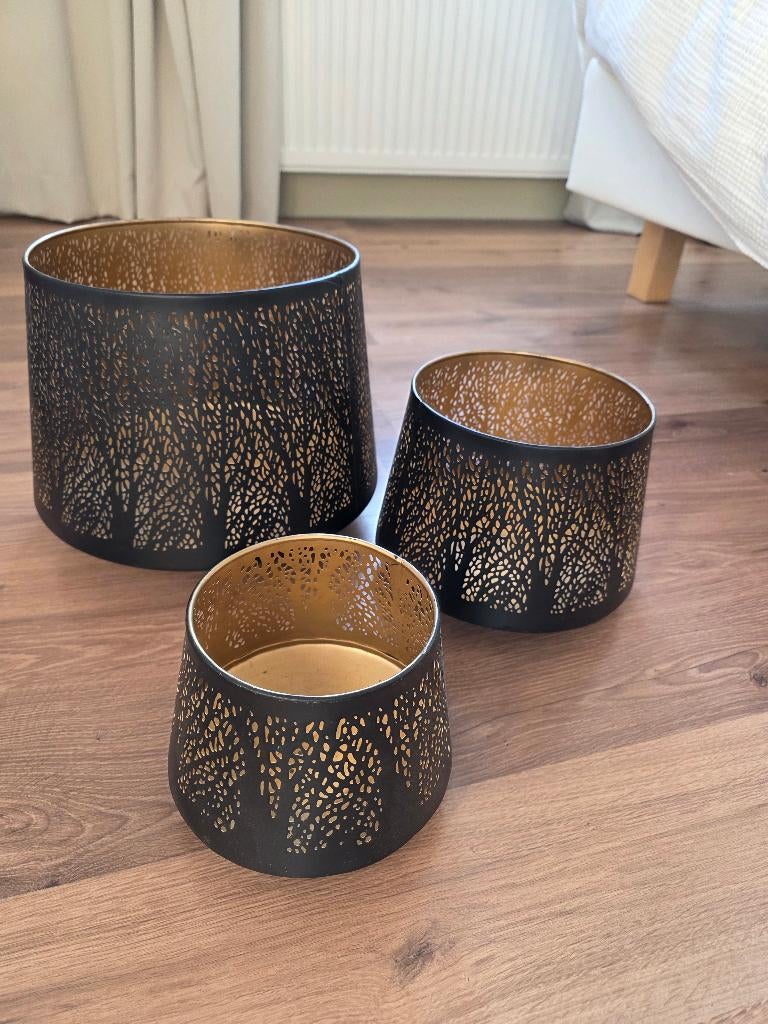 3 forest windlichten bruin metaal, Ophalen, Gebruikt, Bruin, Metaal