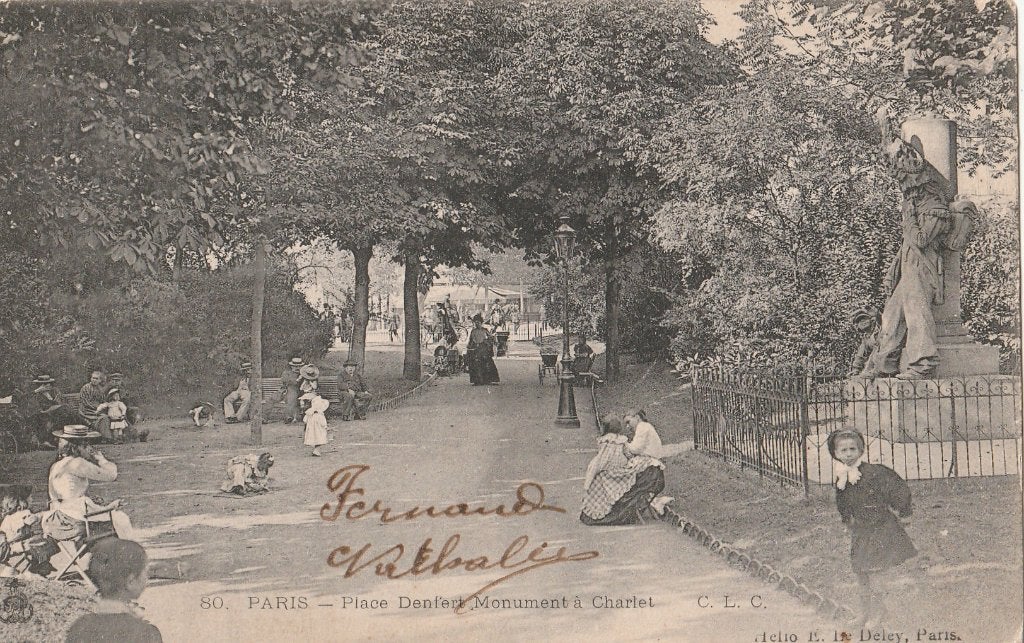 PARIJS - Place Denfert + Monument Charlet + 115 Jaar oud !, Collections, Cartes postales | Étranger, Envoi, Avant 1920, Affranchie