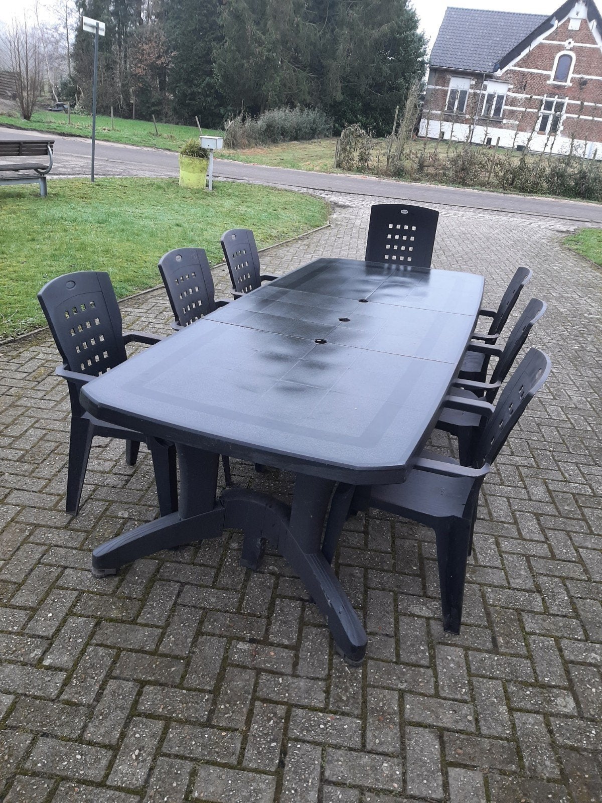 Tafel en stoelen kunststof, Tuin en Terras, Tuinsets en Loungesets, Kunststof, Ophalen