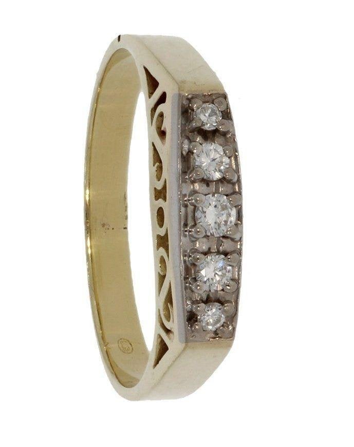 Diamanten Art Deco 14k rij ring goud alliance briljant dames, Ophalen of Verzenden, Zo goed als nieuw, Dame of Heer, Met edelsteen