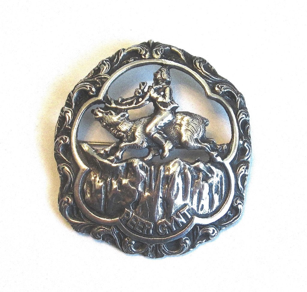 Vintage Peer Gynt Norway sterling zilveren broche uit de '40, Ophalen of Verzenden, Zilver, Broche
