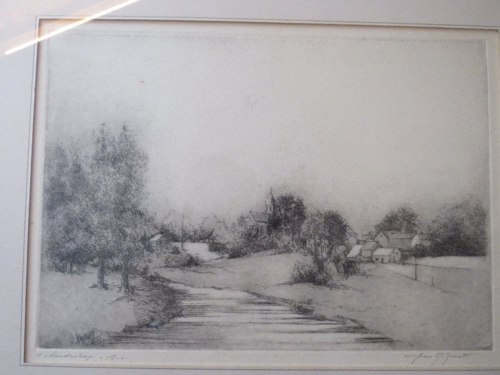 Mooie tekening "landschap" van Jean De Groote, Antiek en Kunst, Ophalen, Tekening