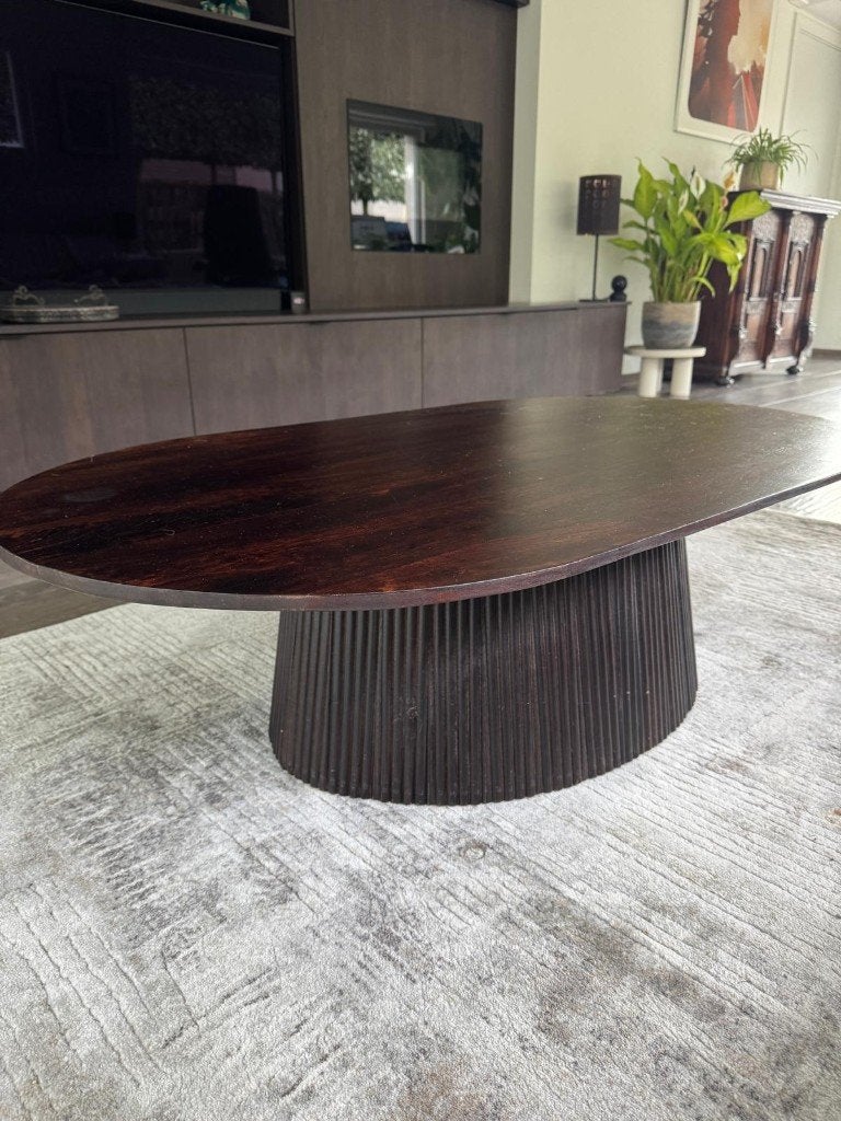 Table basse 'Miguel' 120 cm ovale en bois de manguier, 100 à 150 cm, Comme neuf, Enlèvement, 50 à 100 cm