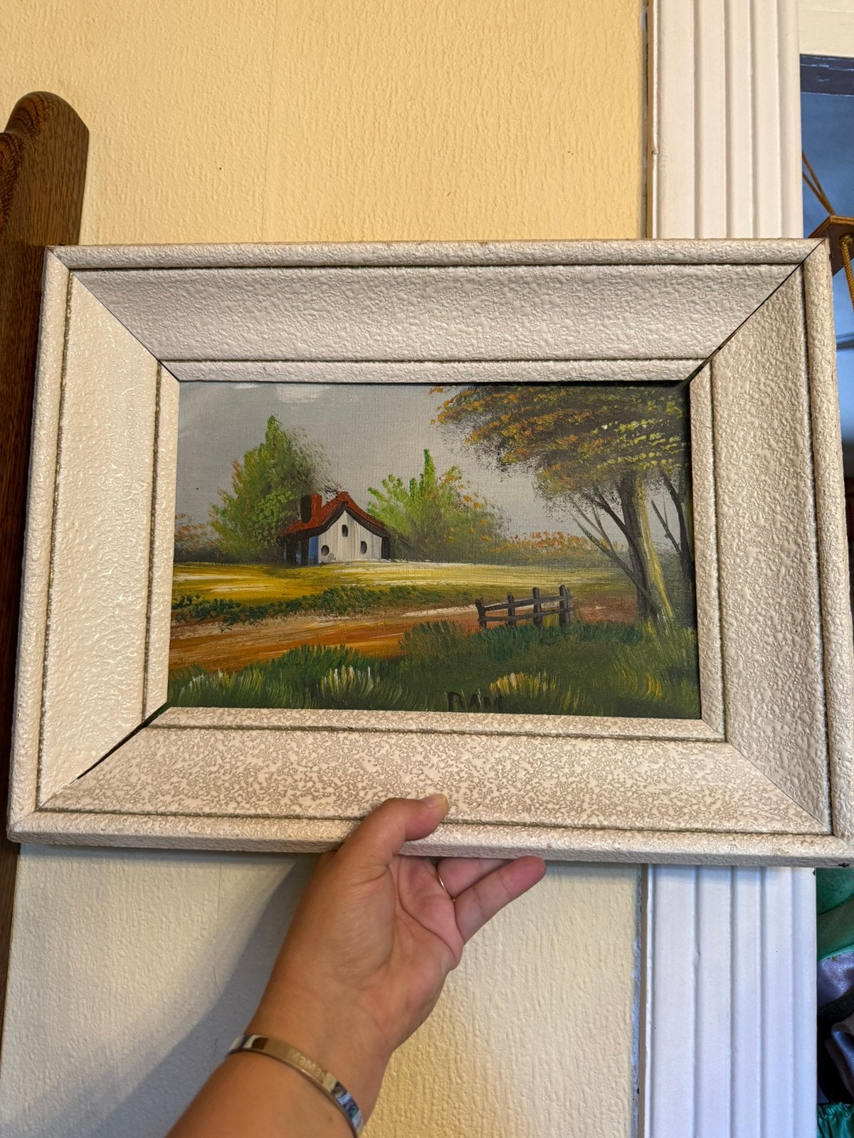 Charmante peinture à l'huile vintage sur toile paysage, Peinture à l'huile, Paysage, Signé, Enlèvement